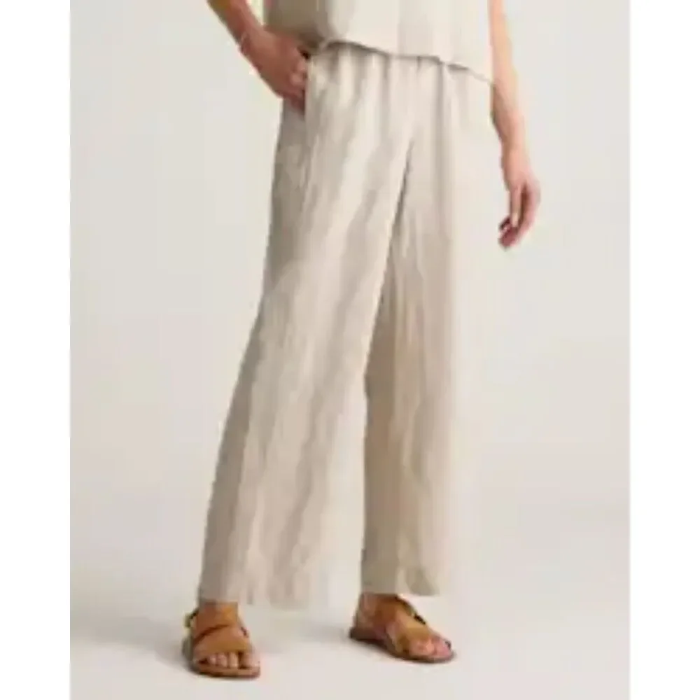 Quince Linen Wide Leg Pull On Tan Pants Size Medium